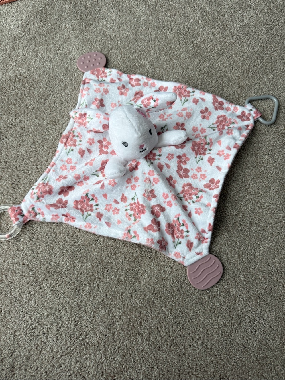 Plush Bunny Security Blanket - Pink Floral Comfort Lovey